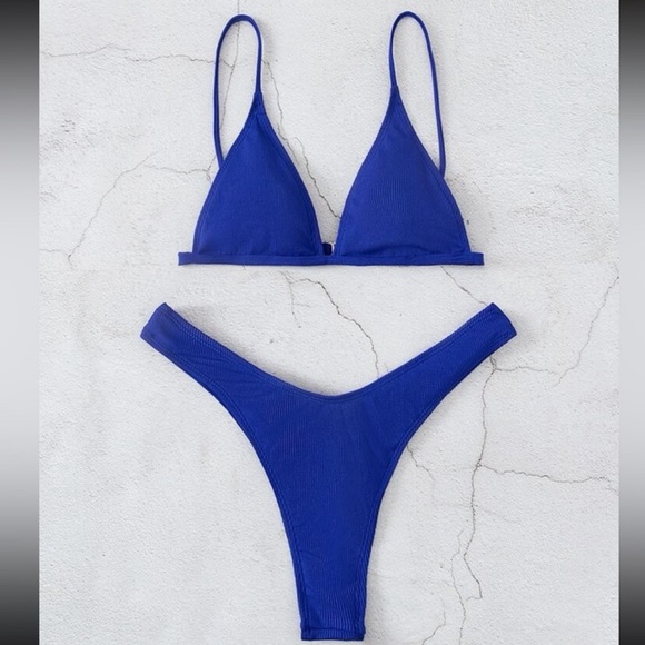 Blue Ribbed Bikini - Picture 1 of 3
